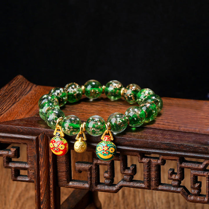 Buddha Stones Gold Swallowing Beast Family Charm Luminous Fluorescent Liuli Glass Bead Success Bracelet - Green - Gold Swallowing Beast Family - 12mm - image 16