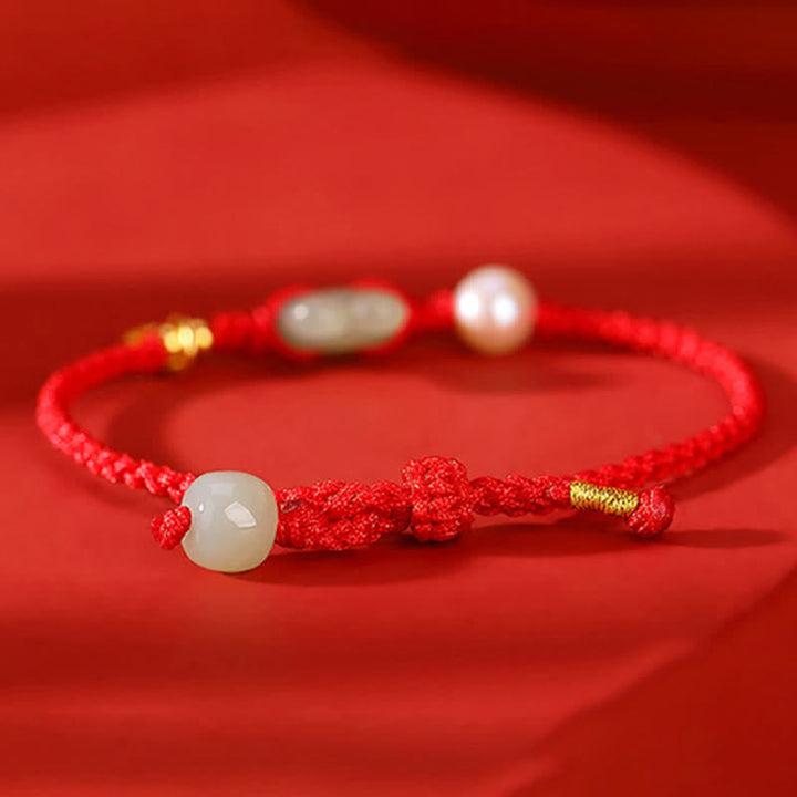 925 Sterling Silver Year of the Rabbit Hetian Jade Copper Coin Wealth Red String Bracelet - image 5