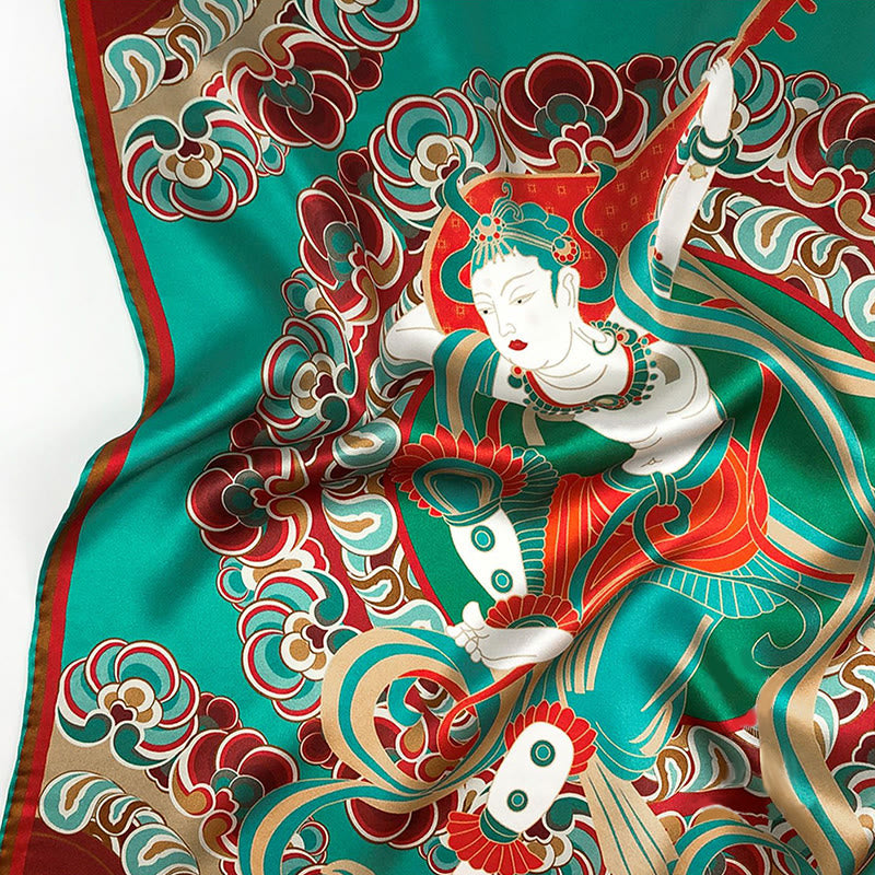 Buddha Stones Dunhuang Rebound Pipa Flying Frescoes 100% Mulberry Silk Scarf Premium Grade 6A Dunhuang Shawl - image 22