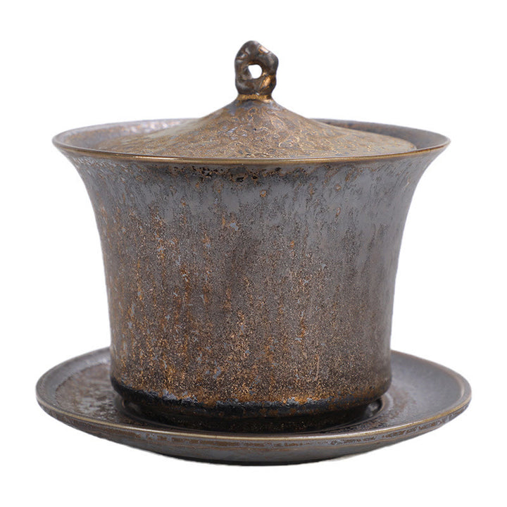 Buddha Stones Retro Rust Glaze Ceramic Gaiwan Sancai Teacup Kung Fu Tea Cup And Saucer With Lid - image 9