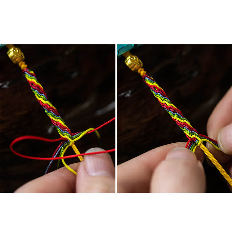 Buddha Stones Gold Swallowing Beast Family Luck Reincarnation Knot Colorful String Bracelet - image 11