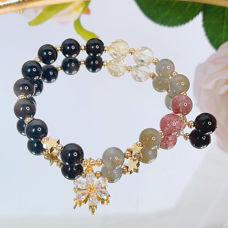 Buddha Stones Natural Silver Sheen Obsidian Love Heart Star Flower Protection Bracelet - Silver Sheen Obsidian&Flower - image 10