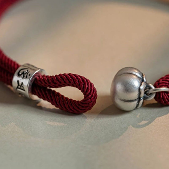 Buddha Stones 925 Sterling Silver Tibetan Handmade Om Mani Padme Hum Persimmon Charm Luck Protection Braided Bracelet - image 9