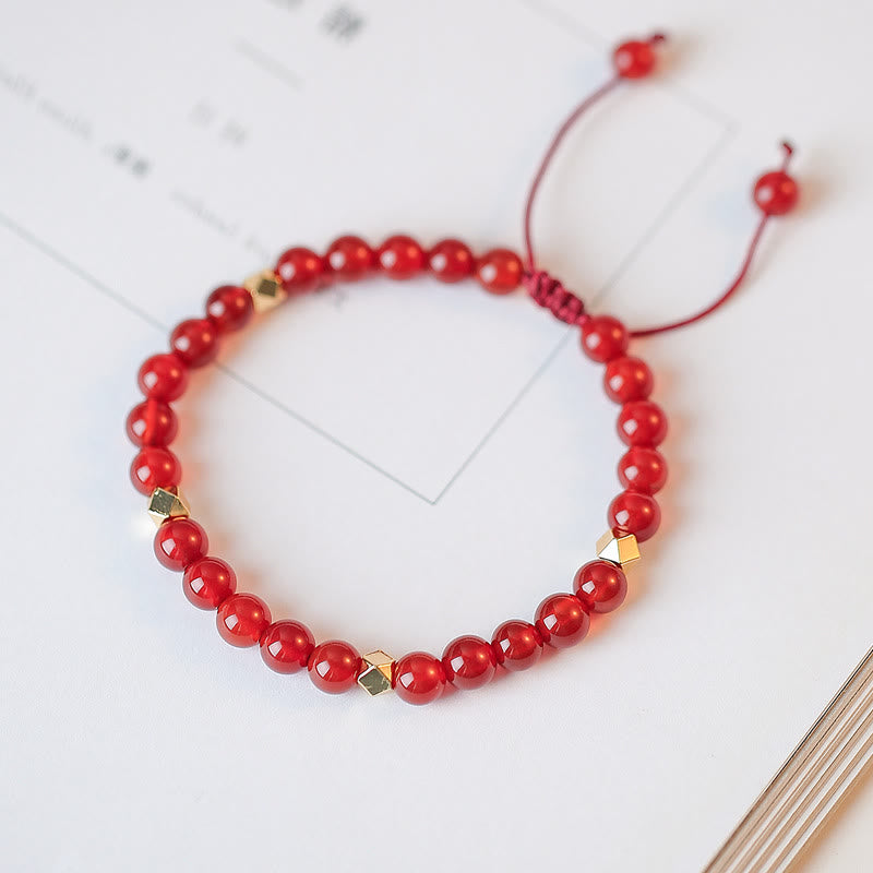 Natural Red Agate Endless Knot Four Leaf Clover Star Confidence String Bracelet - image 6