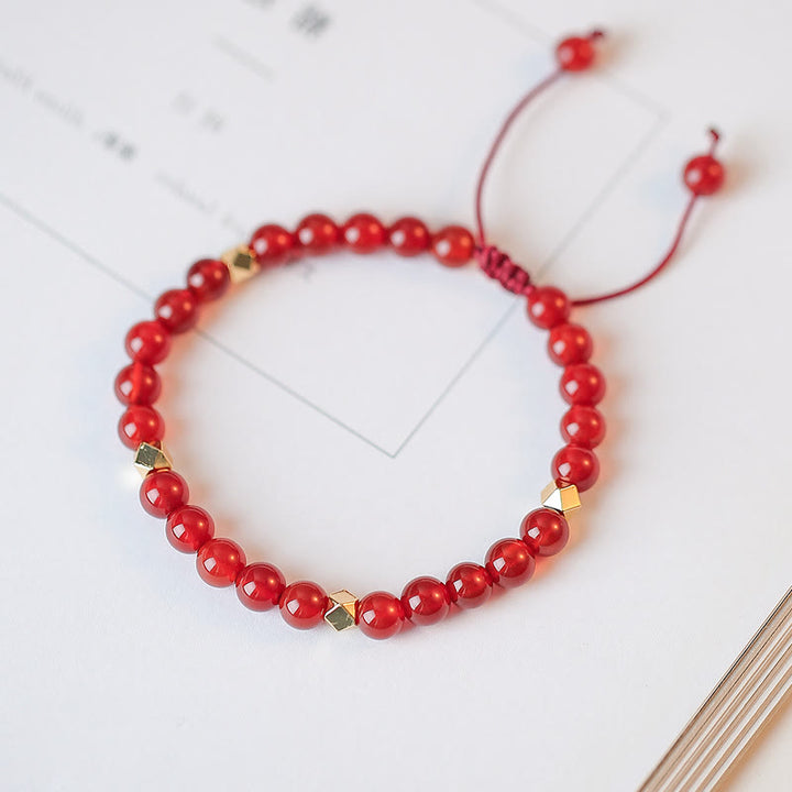 Natural Red Agate Endless Knot Four Leaf Clover Star Confidence String Bracelet - image 6