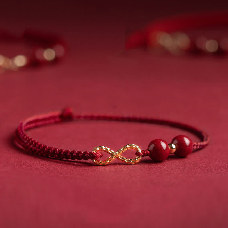 Buddha Stones Cinnabar Blessing Red String 14K Gold Infinity Symbol Bracelet Anklet - Dark Red - Anklet(Anklet Circumference 16-26cm) - image 0