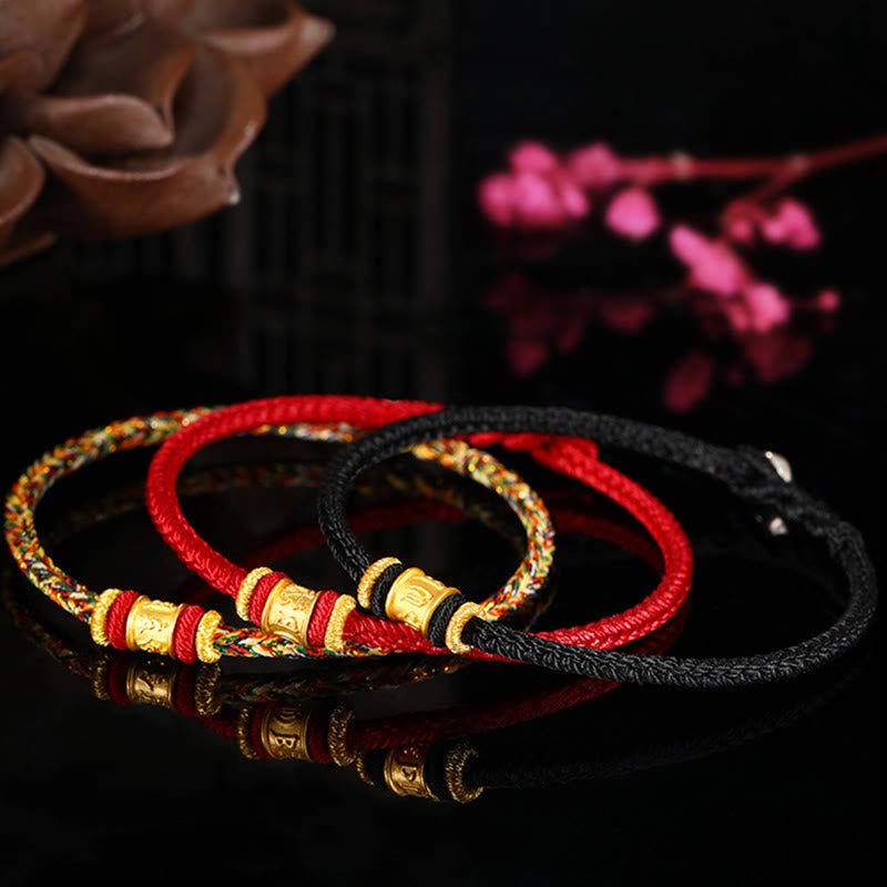 Buddha Stones Tibet 999 Gold Om Mani Padme Hum Engraved Protection Lucky Bead Bracelet - image 1