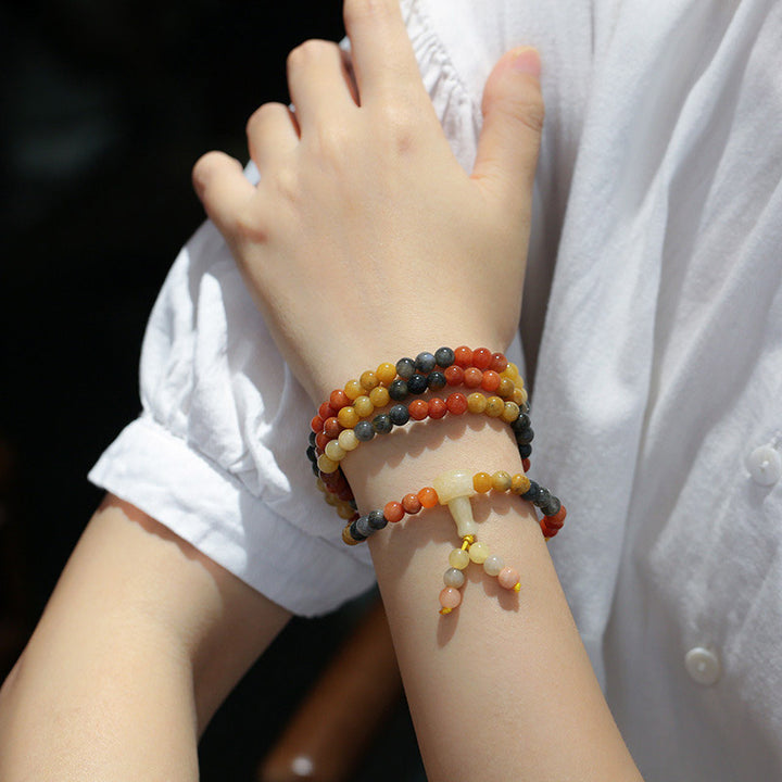 Buddha Stones 108 Beads Natural Red Agate Mala Protection Bracelet - image 3