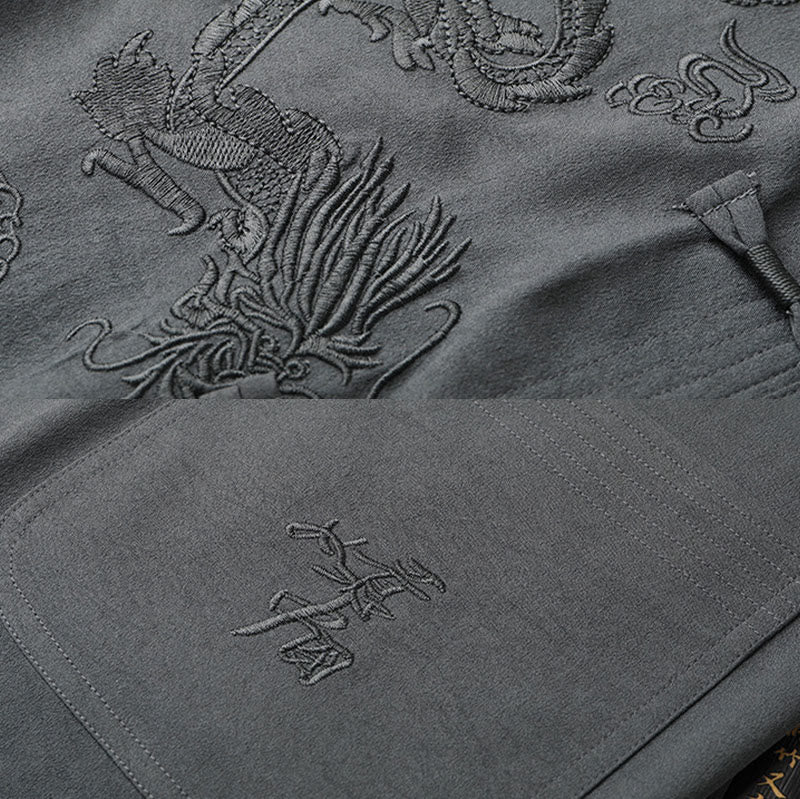 Buddha Stones Tang Suit Hanfu Chinese Dragon Traditional Kung Fu Uniform Short Sleeve Tops and Pants Clothing Men's Set - image 10