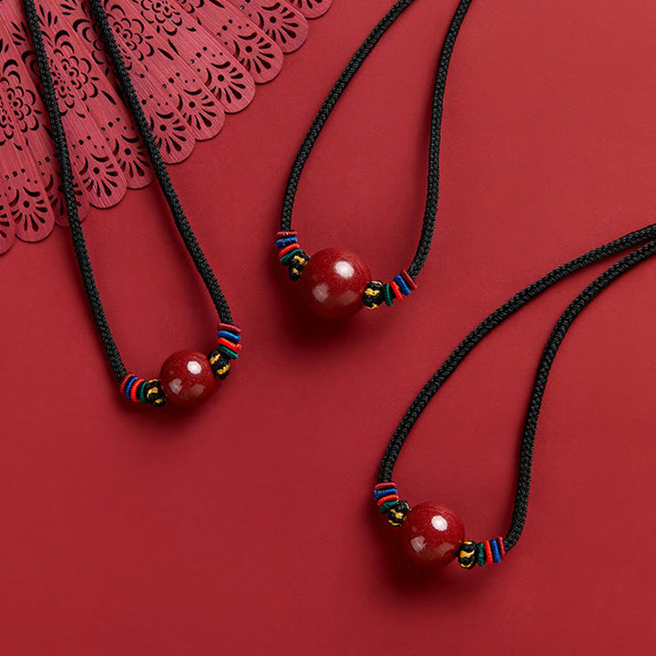 Buddha Stones Cinnabar Bead Blessing String Necklace Pendant - image 3