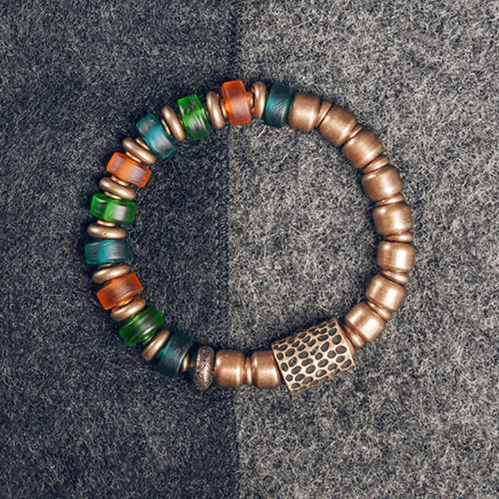 Buddha Stones Tibetan Colorful Glass Beads Copper Wealth Bracelet - 18cm - image 0