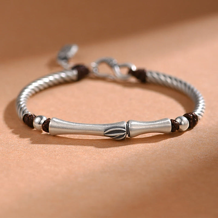 Buddha Stones 999 Sterling Silver Bamboo Pattern Cicada Luck Wealth Bracelet - image 11