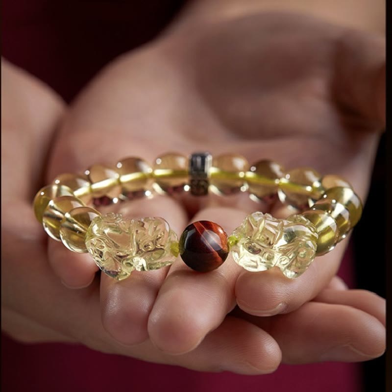 Buddha Stones Natural Citrine Double PiXiu Tiger Eye Prosperity Protection Bracelet - image 11