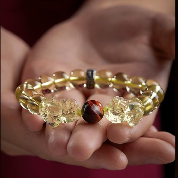 Buddha Stones Natural Citrine Double PiXiu Tiger Eye Prosperity Protection Bracelet - image 11