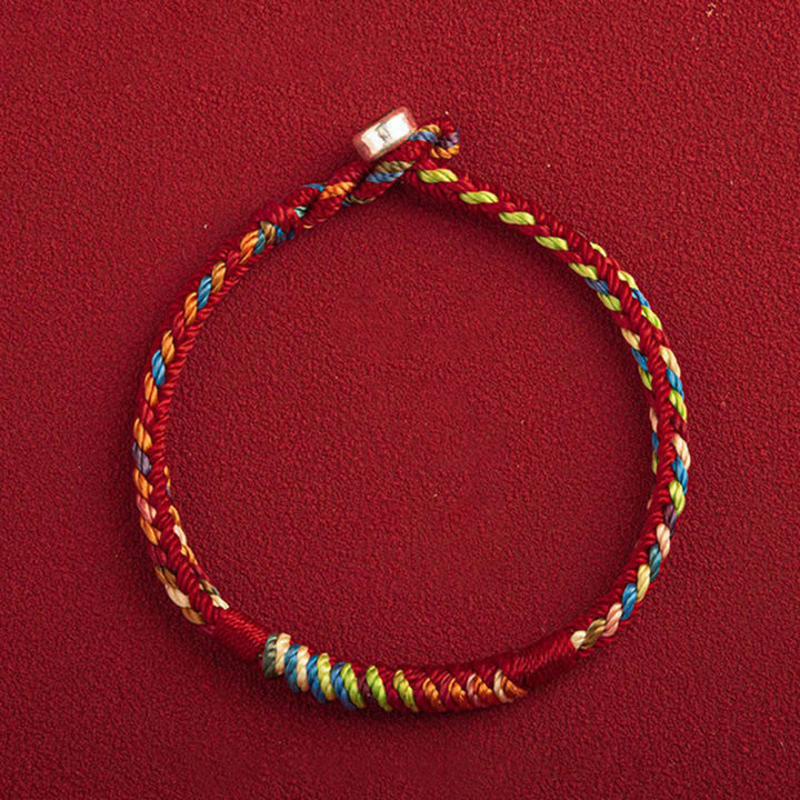 Buddha Stones "May You Be Safe And Lucky In The Year Ahead" Multicolored Bracelet - Red Five Color Thread - 19cm - 925 Silver Buckle - image 12