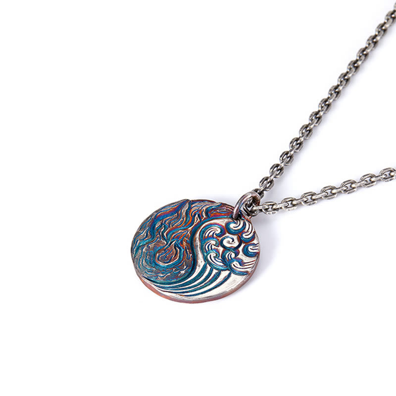 Buddha Stones 990 Sterling Silver Yin Yang Water and Fire Balance Necklace Pendant - image 6