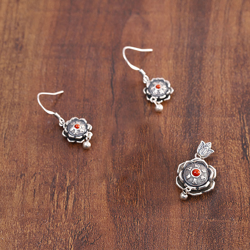 Buddha Stones 925 Sterling Silver Om Mani Padme Hum Lotus Peace Necklace Pendant Earrings - image 9