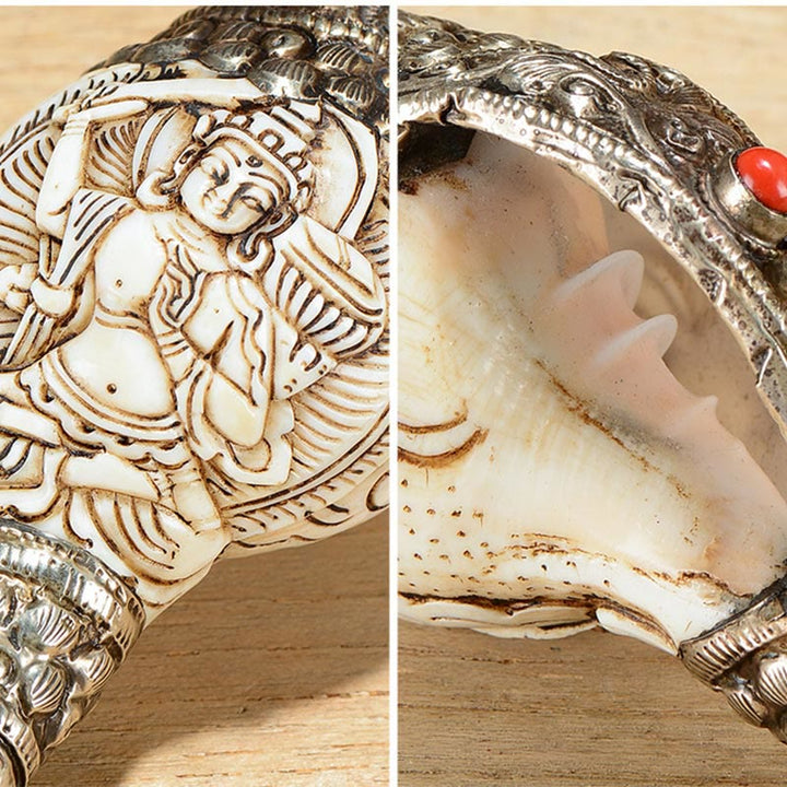 Tibetan Handmade Engraved Shankha Buddha Conch Shell Wealth Positive Decoration - image 8