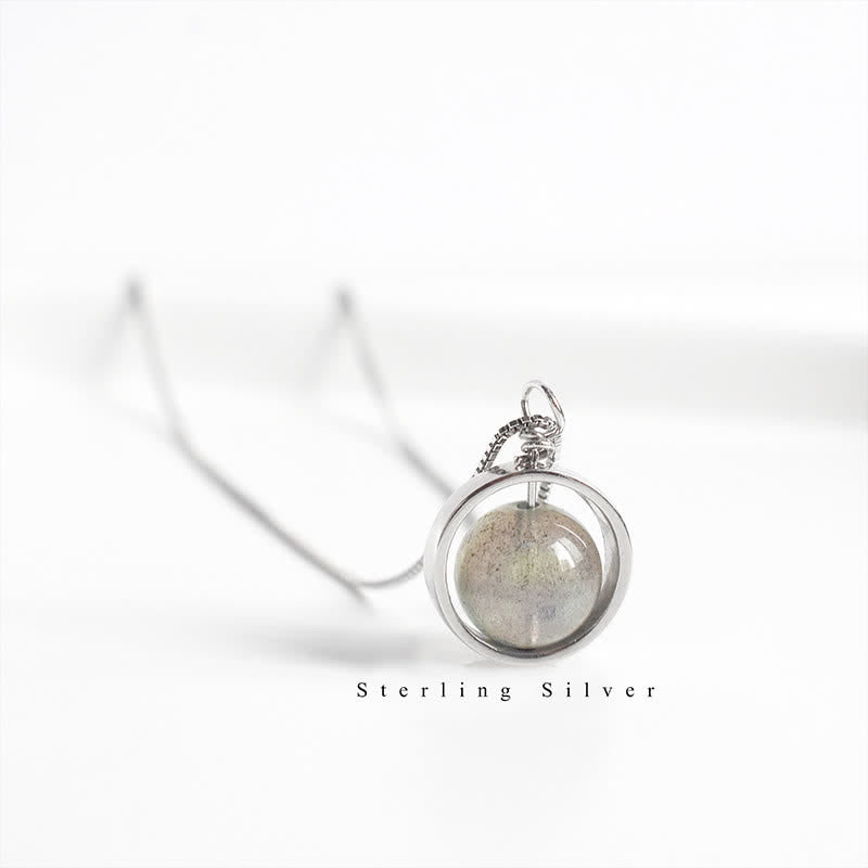 Buddha Stones 925 Sterling Silver Moonstone Love Planet Rotatable Pattern Necklace Pendant - image 7