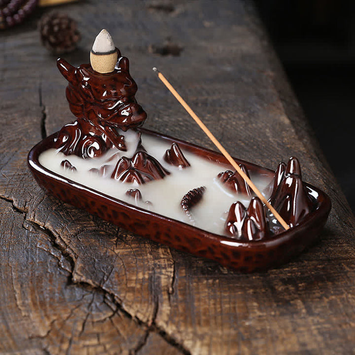 Buddha Stones Dragon Mountain Strength Ceramic Incense Burner Decoration - Red - image 16