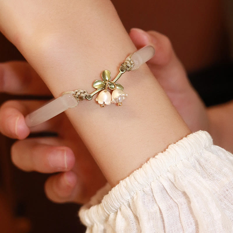 Buddha Stones Lily of the Valley Flower Happiness Strength Bracelet Bangle - image 1