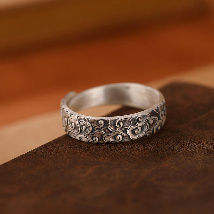 Buddha Stones 999 Sterling Silver Lotus Flower Plum Blossom Auspicious Clouds Engraved Enlightenment Ring - image 8