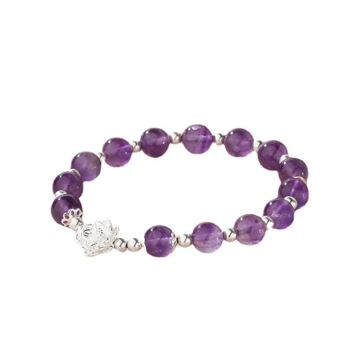Buddha Stones 925 Sterling Silver Natural Amethyst Lotus Spiritual Bracelet - image 5
