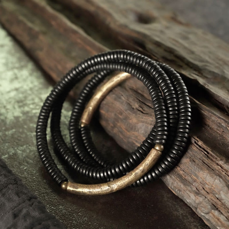 Buddha Stones Ebony Wood Copper Balance Multilayered Bracelet - image 1