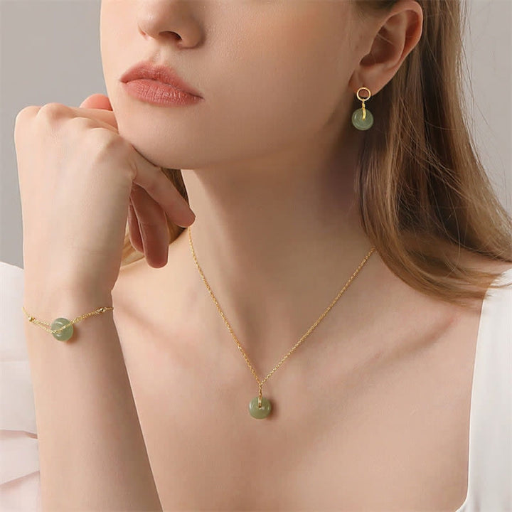 Buddha Stones Round Jade Peace Buckle Luck Drop Earrings - image 7