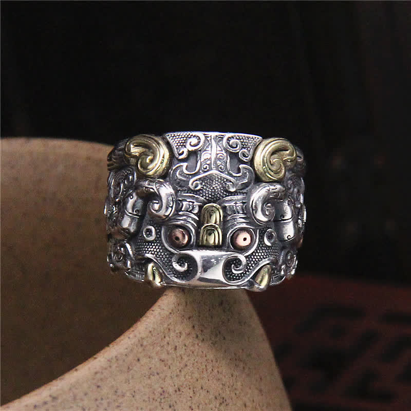 Buddha Stones 925 Sterling Silver Fengshui Kui Cattle Protection Adjustable Ring - 925 Sterling Silver - image 0