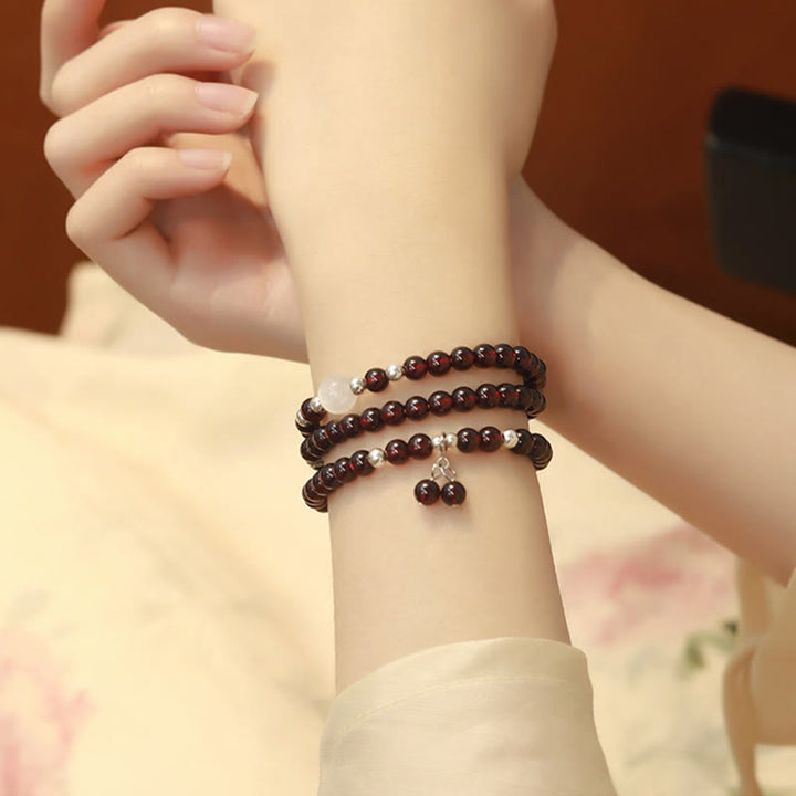 Buddha Stones 925 Sterling Silver Natural Garnet Cat Eye Protection Triple Wrap Bracelet - image 7