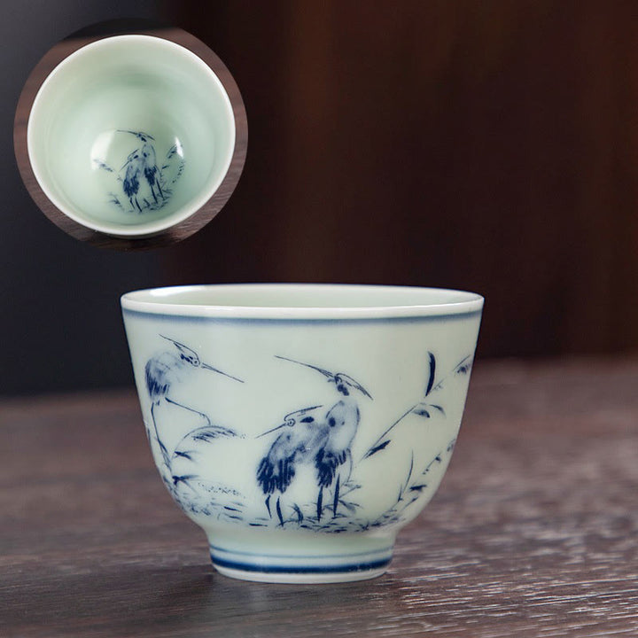 Buddha Stones Blue Landscape Mountains Lotus Cute Cat Pavilions Magnolia Reed Egrets Ceramic Teacup Small Kung Fu Tea Cup - Reed Egrets 6cm*4.5cm*50ml - image 14