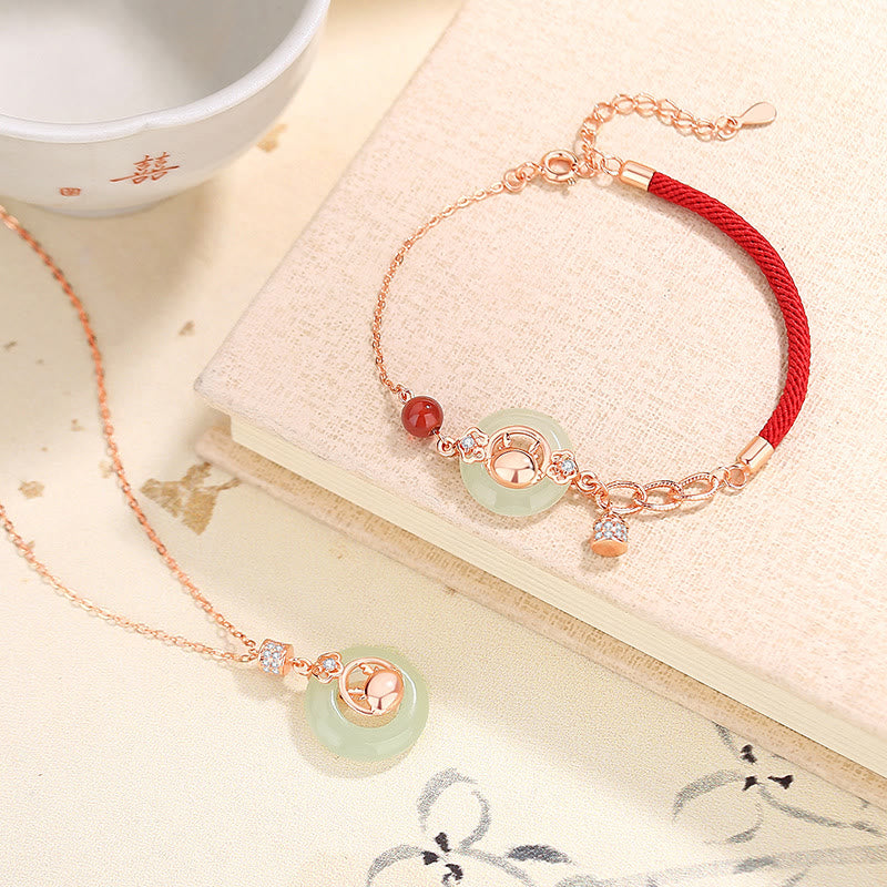 Buddha Stones 925 Sterling Silver Year of the Dragon Natural Hetian Jade Zircon Peace Buckle Protection Bracelet Necklace Pendant - image 1