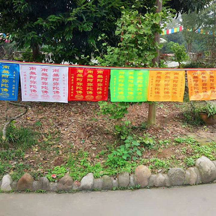 Buddha Stones Tibetan 7 Colors Windhorse Letter Auspicious Lotus Outdoor 21 Pcs Prayer Flag - image 4