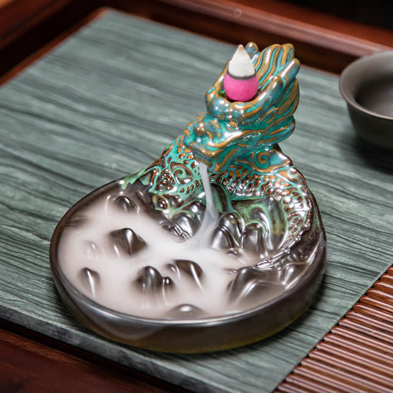 Dragon Pattern Ceramic Backflow Smoke Fountain Incense Burner Decoration - image 3
