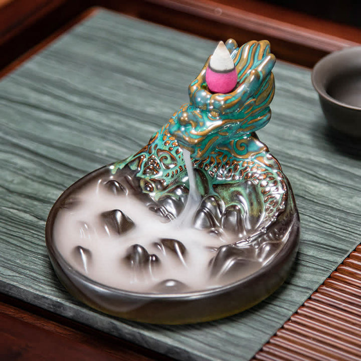 Dragon Pattern Ceramic Backflow Smoke Fountain Incense Burner Decoration - image 3
