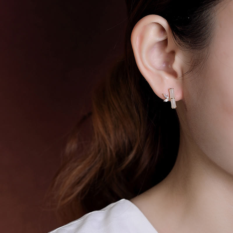 Buddha Stones 925 Sterling Silver Hetian Cyan Jade White Jade Red Agate Bamboo Pattern Luck Stud Earrings - image 10
