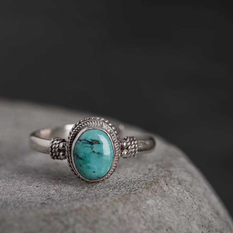 Buddha Stones 925 Sterling Silver Turquoise Wisdom Love Ring - 7mm*9mm - image 0
