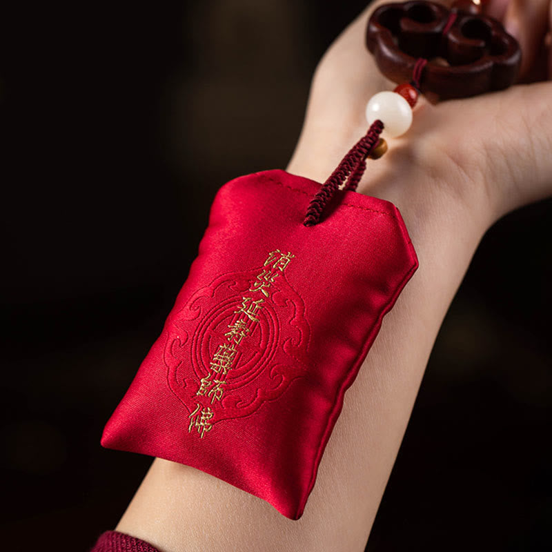 Buddha Stones Tibetan Small Leaf Red Sandalwood Lotus Cinnabar Sachet Protection Tassel Car Hanging Decoration - image 15