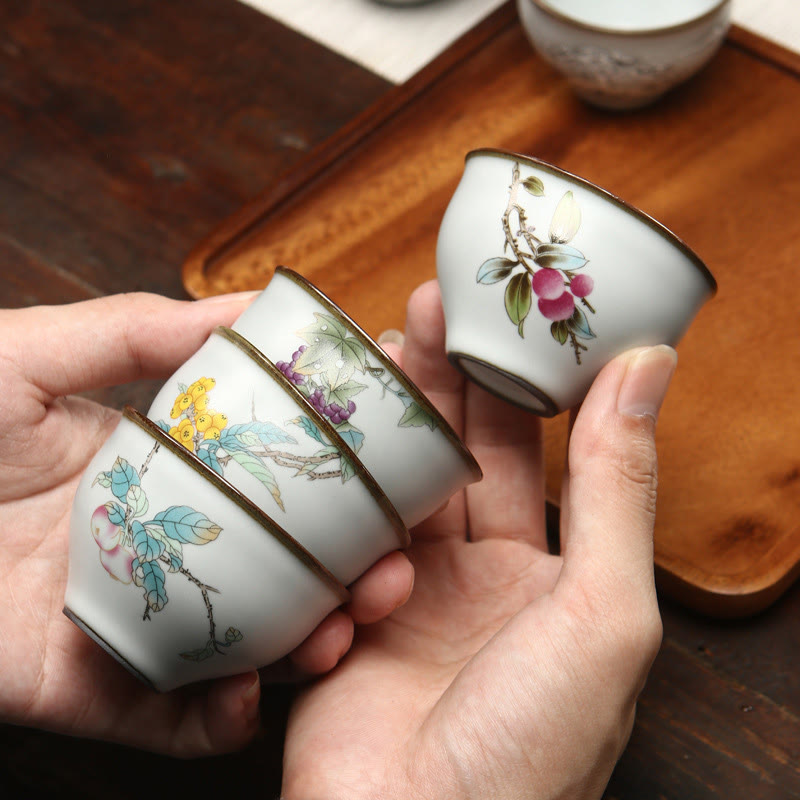 Buddha Stones Loquat Lychee Snow Scenery Landscape Grape Apple Ceramic Teacup Kung Fu Tea Cup - image 0