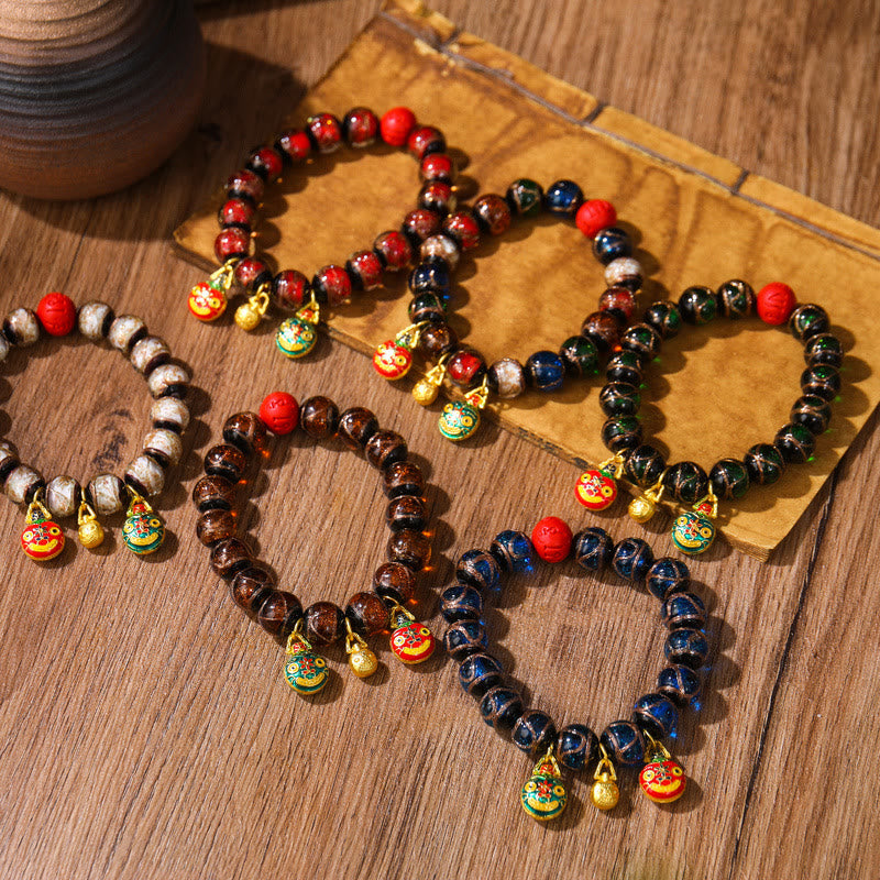 Buddha Stones Gold Swallowing Beast Family Colorful Cinnabar Bead Bracelet - image 7