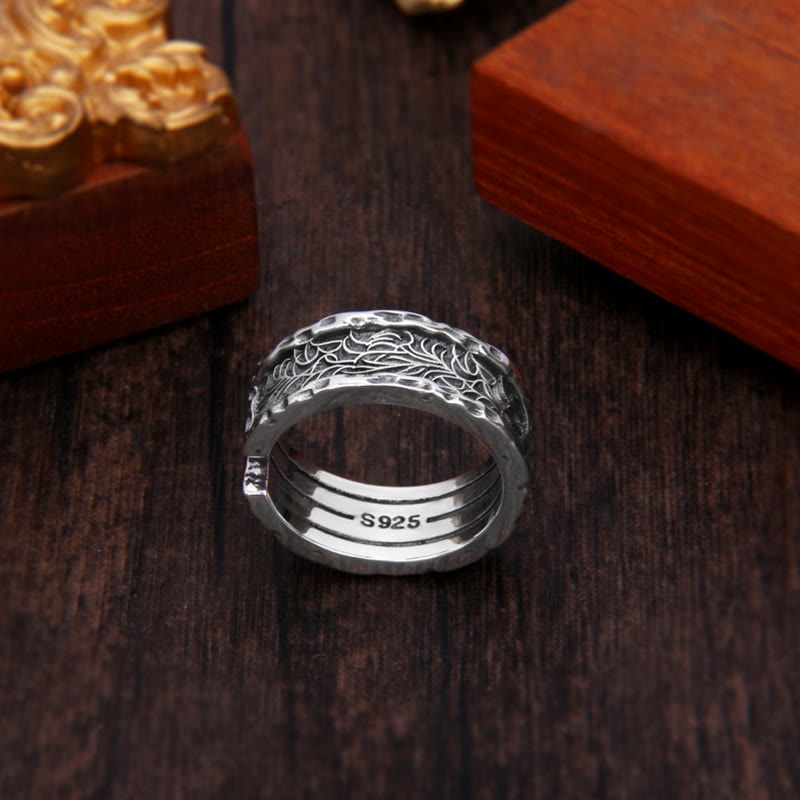 Buddha Stones 925 Sterling Silver Retro Tang Dynasty Flower Design Luck Adjustable Ring - image 2
