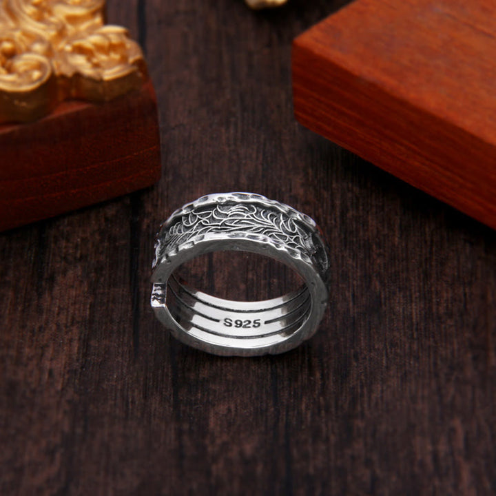Buddha Stones 925 Sterling Silver Retro Tang Dynasty Flower Design Luck Adjustable Ring - image 2