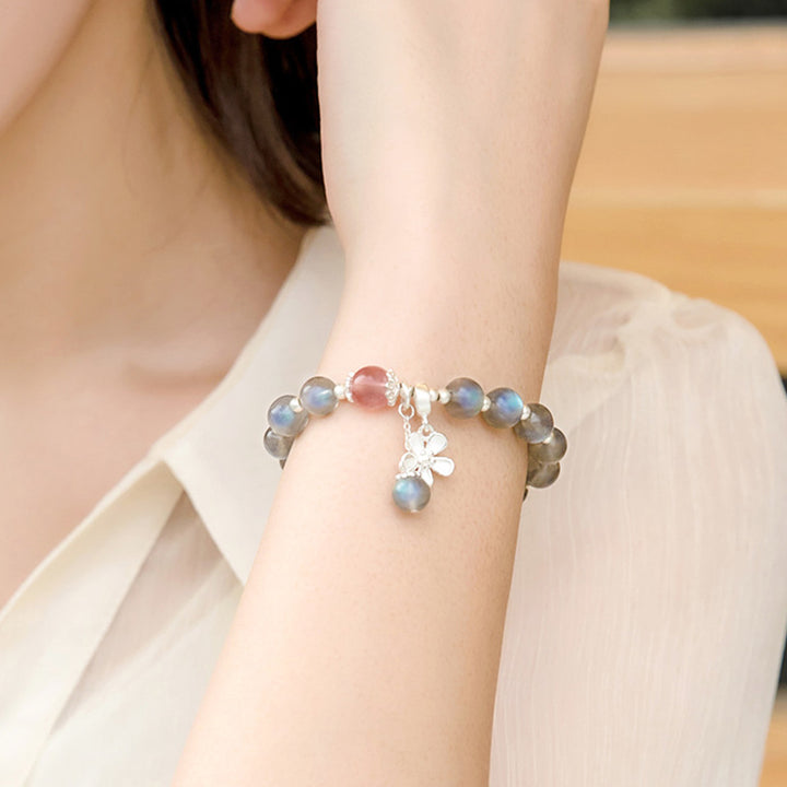 Buddha Stones Moonstone Strawberry Quartz Flower Healing Charm Bracelet - image 5