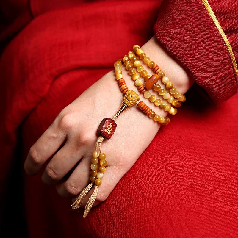 Buddha Stones 108 Mala Beads Natural Tiger Eye Copper Dorje Protection Tassel Bracelet - image 3