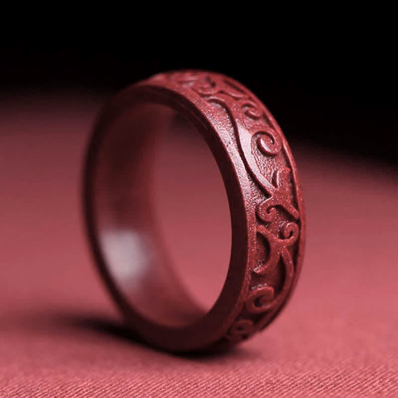Buddha Stones Cinnabar Om Mani Padme Hum Auspicious Clouds Blessing Ring - Auspicious Clouds - 22mm - image 9