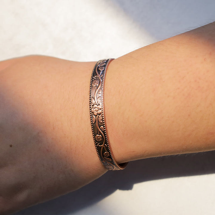 Buddha Stones Floral Magnetic Copper Adjustable Cuff Bracelet Bangle - image 3