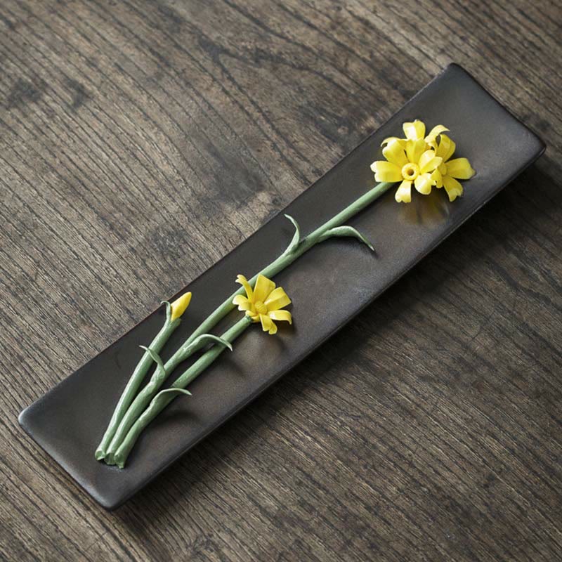 Buddha Stones Lotus Peony Rose Flower Ceramic Spiritual Incense Burner - Yellow Daisy - image 16
