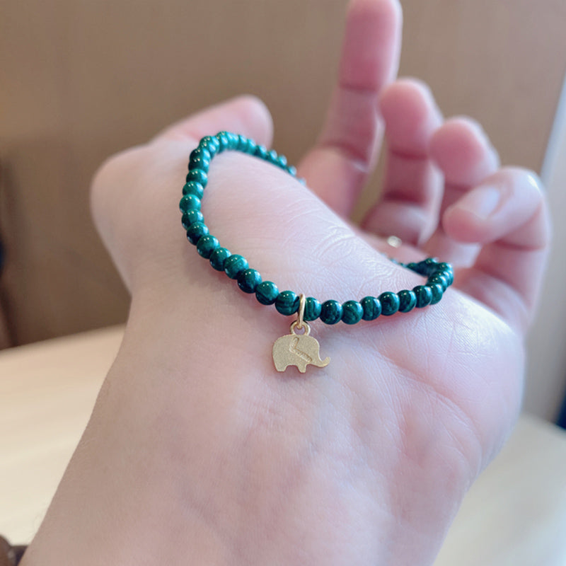 Buddha Stones Natural Malachite Elephant Anti-Anxiety Charm Bracelet - image 2