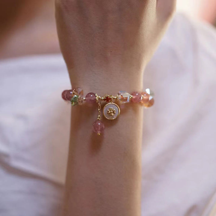 Buddha Stones Strawberry Quartz Lucky Four Leaf Clover Healing Charm Bracelet - image 11